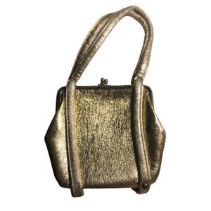 Vintage 60's Gold Handbag 3 compartments Retro Purse Evening Cocktail Bag 2562-2